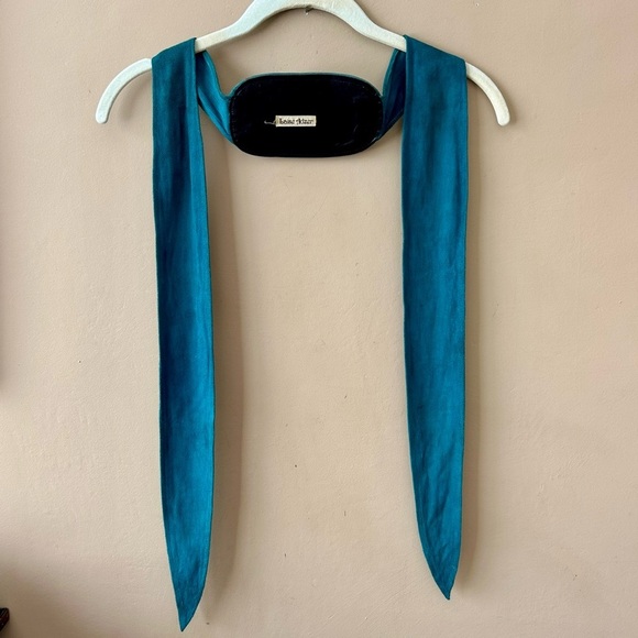 Vintage Laise Adzer Blue Suede Leather Wide Art Deco Belt Boho Chic Statement - Picture 10 of 13